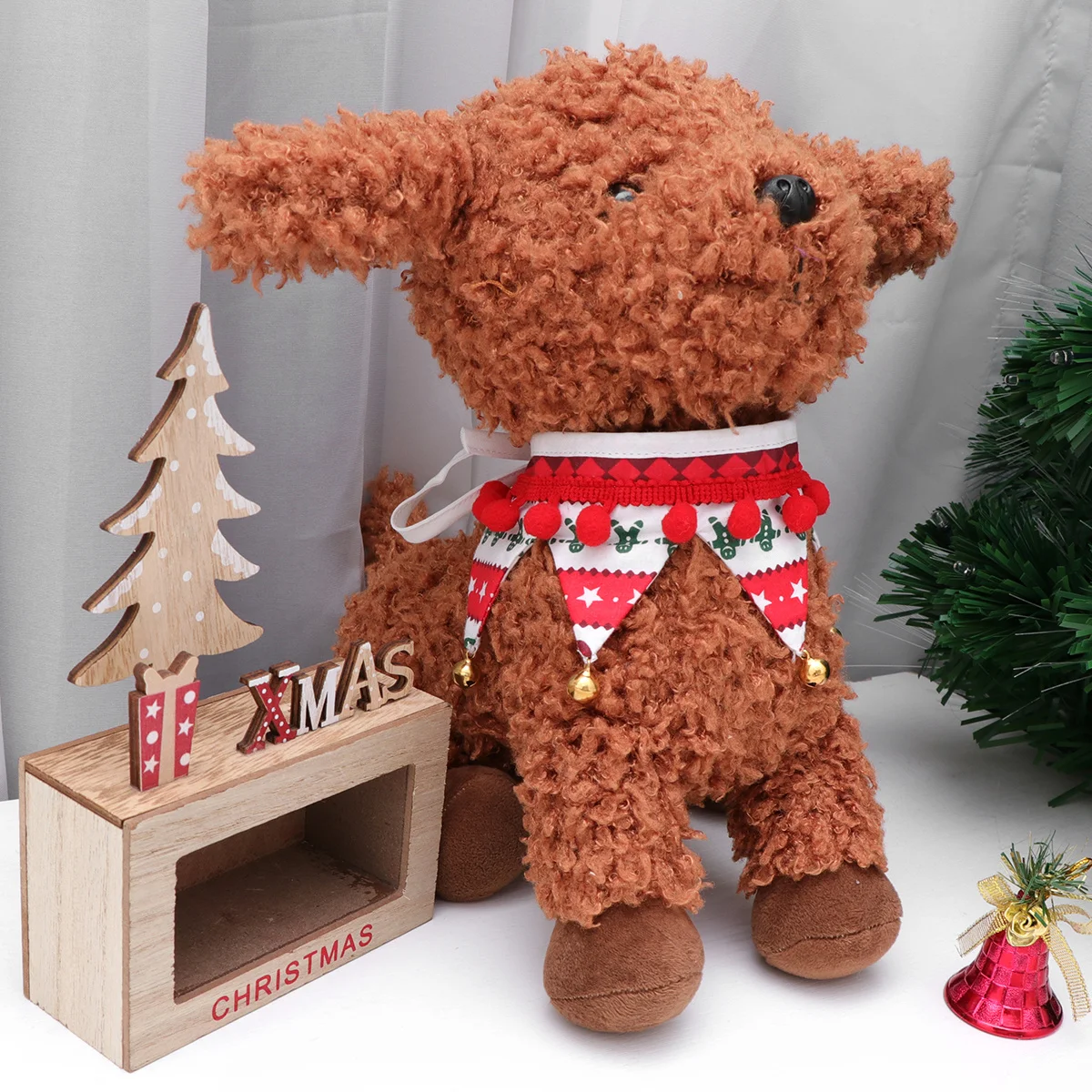 

Christmas Pet Scarf Jingling Bell Neckerchief Fawn Bells Size M Photo Prop Bell Scarf for Pet Cat Puppy Triangle