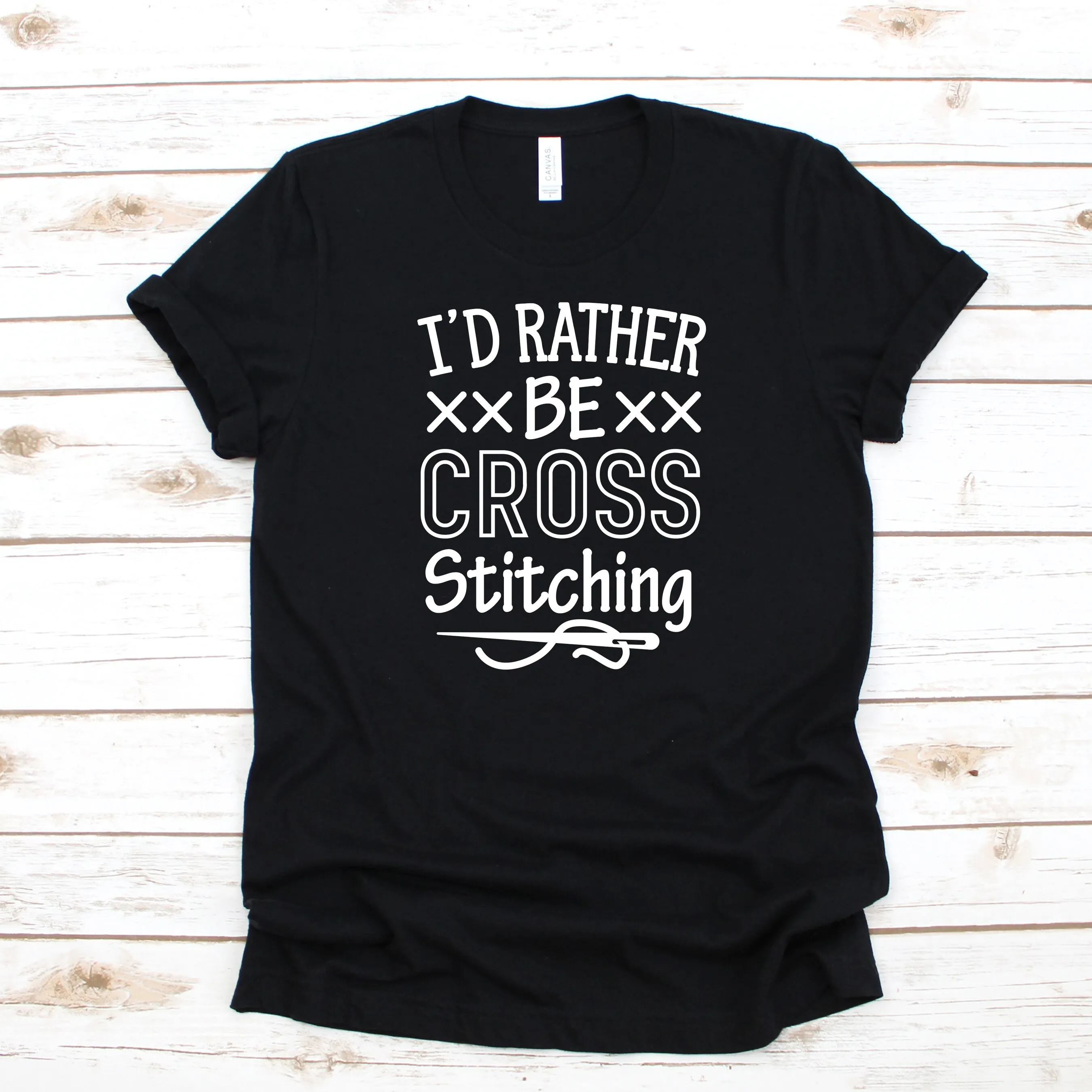 Rather Be Cross Stitching T Shirt Women's Kids Long Sleeve SweaT