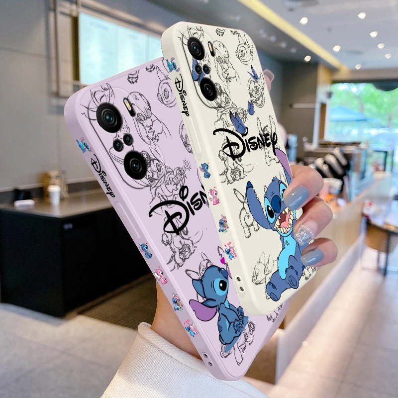 Disney Super Cute Stitch For Xiaomi Redmi Note 13 12 12Pro 11 11S 11T 10S 10 Pro Plus Liquid Left Rope 5G Phone Case