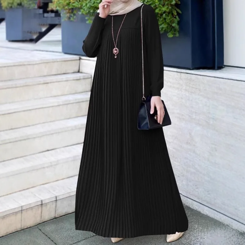 

Мусульманские платья Дубай Абая Мусульманские платья Стильное арабское плиссированное платье Простое однотонное плиссированное мусульманское платье с длинными рукавами