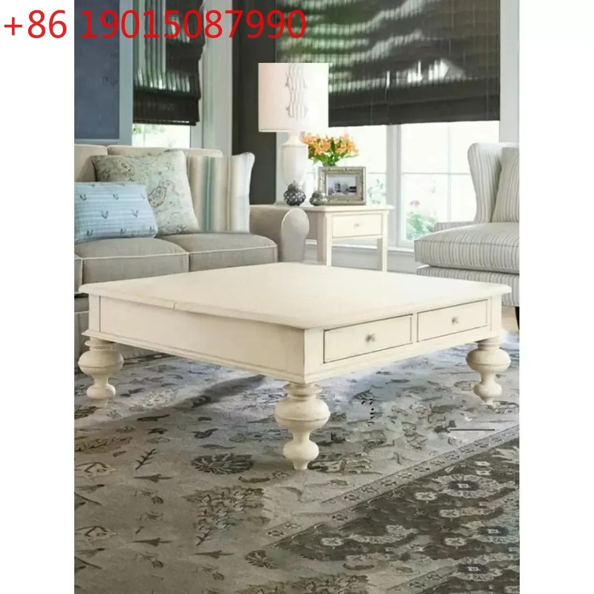 

Cy56 American solid wood coffee table small apartment living room black square coffee table with drawers simple household