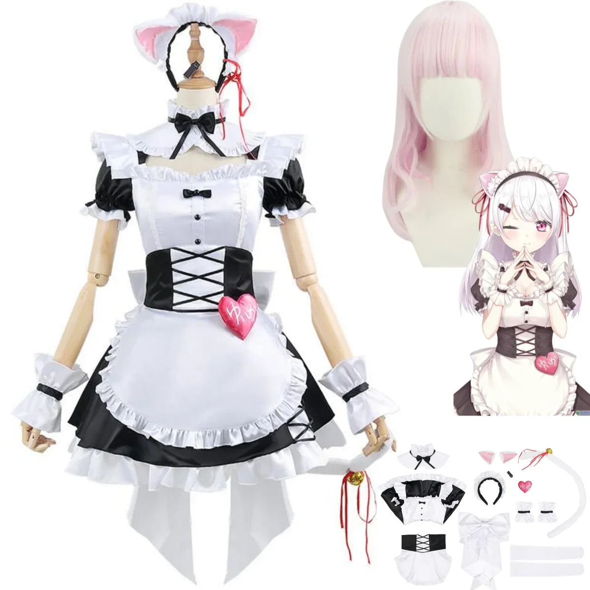 Anime Virtual Youtuber Shiina Yuika Cosplay Costume Nijisanji Gamers Wig Maid Attire Dress Lolita Woman Sexy Kawaii Carnival Set