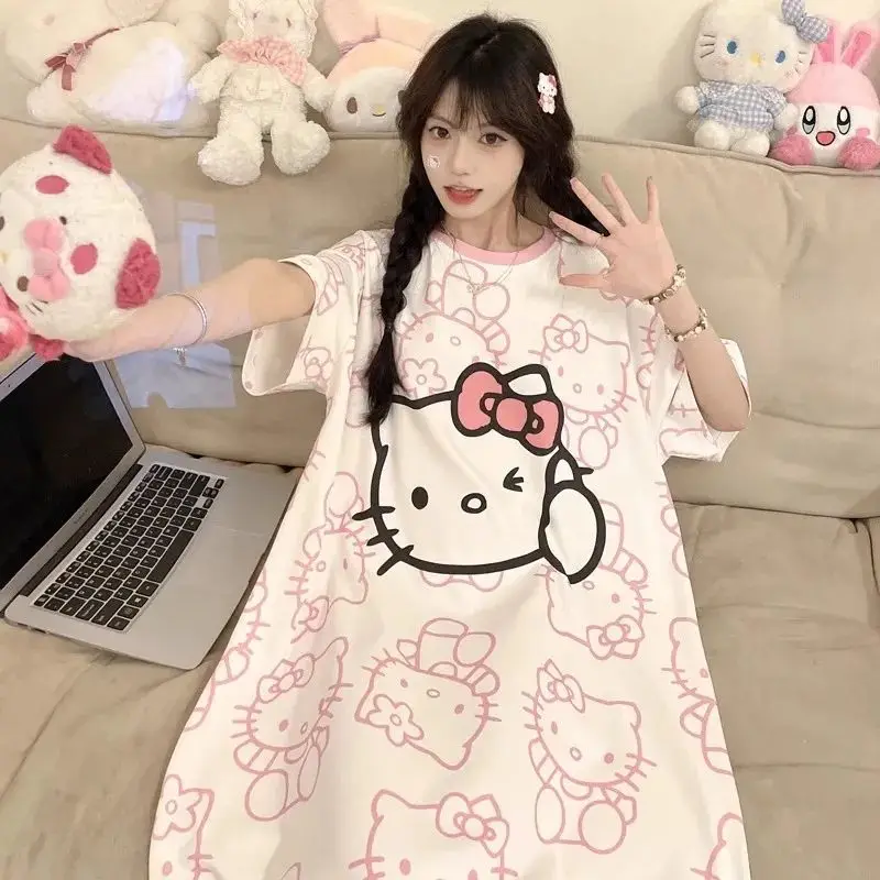 

Kawaii Sanrio Extra Large Nightgown Hello Kitty My Melody Loose Short Sleeve Sleep Dress Soft Comfy Baggy Loungewear 3 Colors
