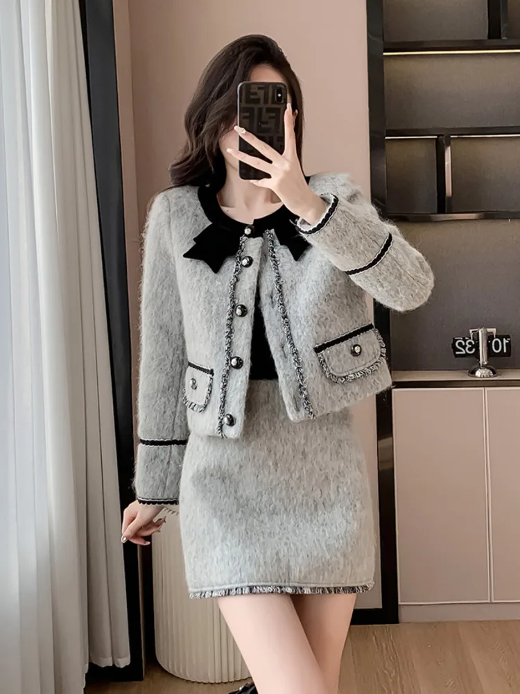 Autumn High Street Fashion Skirt Sets Small Fragrance Two Piece Set Conjuntos Cortos 2 Piece Sets Women Outfit Ensemble Femme