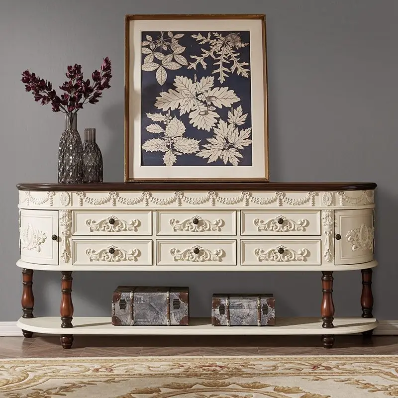 European-style side cabinet, solid wood, American side cabinet, long table, end view table, sofa back to the wall decorative
