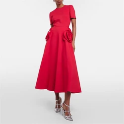 3D three-dimensional flower decorated round neck short-sleeved dress spring and summer new fashion loose casual mid-length skirt