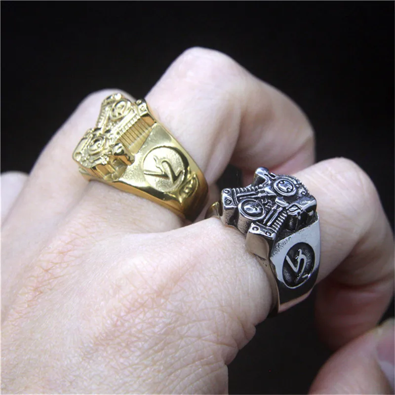 Stainless Steel Motorcycle Biker Ring Willie G Skeleton Motor Engine Ring For Man Woman