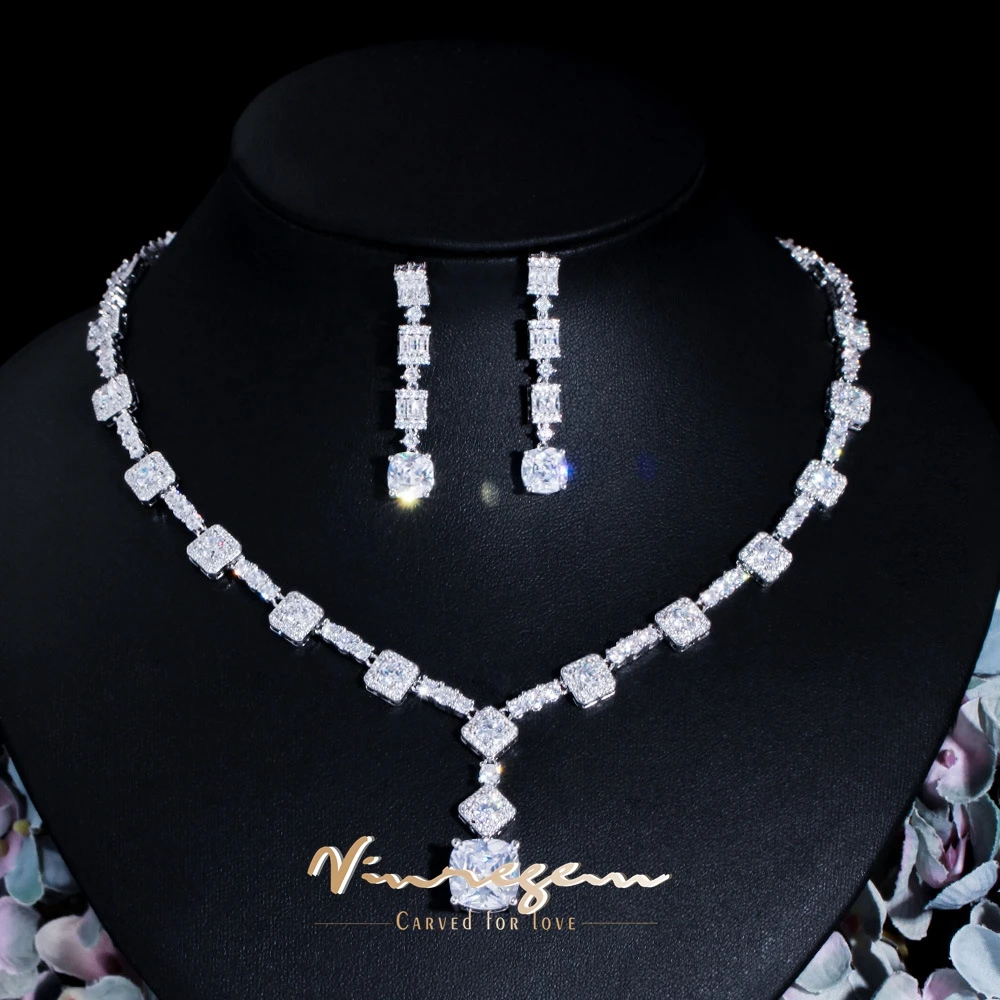 

Vinregem Bohemia Synthesis Sapphire Citrine Gemstone Gem Anniversary Necklaces/Earrings Wedding Party Jewelry Set Gift Wholesale