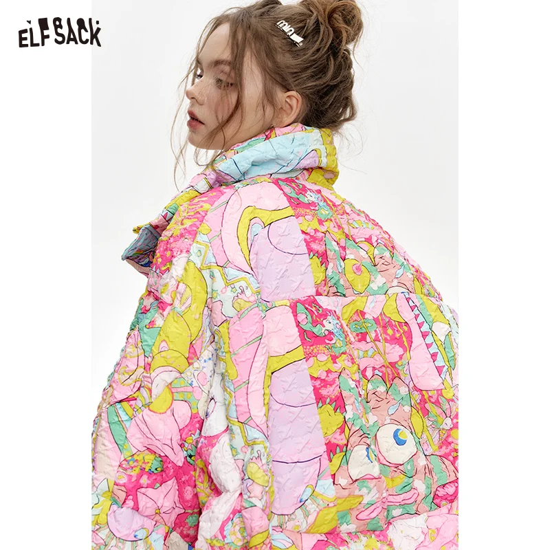 ELFSACK-Doudoune Courte Ample et Imprimée pour Femme, Nouvel Arrivage, Hiver 2024