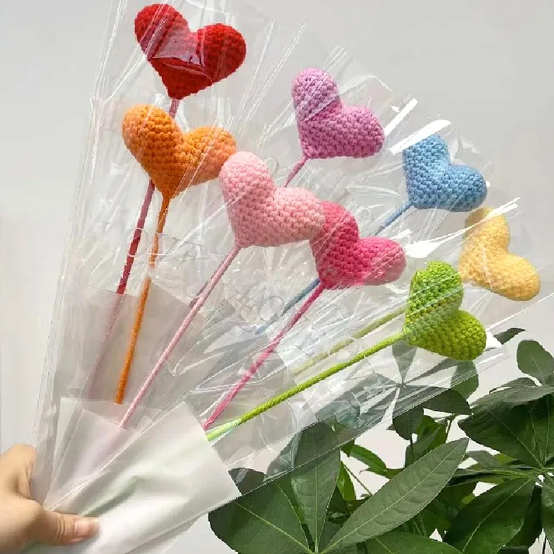 New Love Heart Hand Woven Yarn Crochet Love Heart Hand-knitted Bouquet Branch Wedding Party Decoration Ornament Valentine's Gift