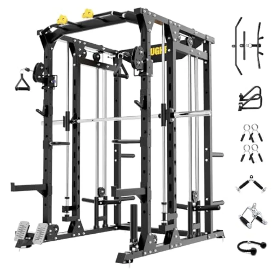 F4 Smith Machine Power Cage with Adjustable Cable Crossover System All-in-One Squat Rack Training Equipment for Home Gym in Bla