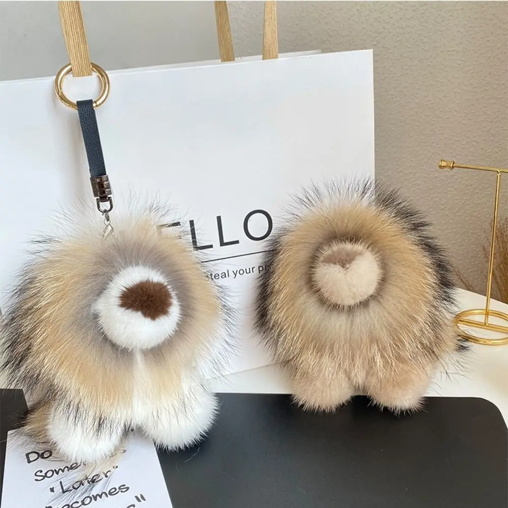 

Cute Mink Fur Lion Pendant Stuffed with Tail Lion Keychain Soft Bag Decor Cute Animal Keychain Girls