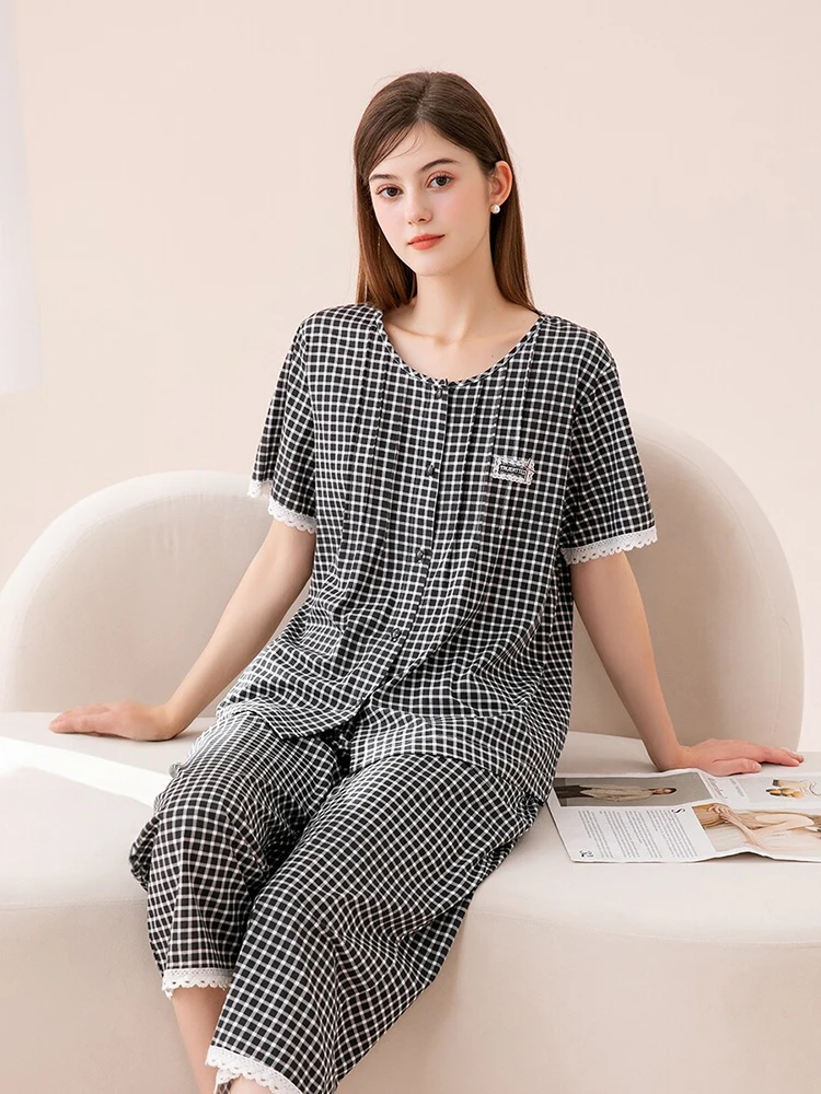 pigiama-estivo-da-donna-fenteng-set-in-puro-cotone-a-quadri-con-maniche-corte-abbigliamento-comodo-per-casa-sette-pezzi-con-pantaloni-e-collo-tondo
