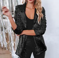 New Fashion Long Sleeve Turn-down Collar Solid Color Slim Fit Sequin Suit Jacket For Women,10 Colors
