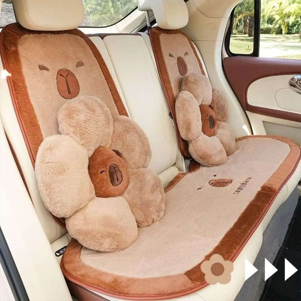 Winter Atmosphere Cartoon Capybara Car Headrest Brown Comfort Car Seat Decoration Plush Cute Plush Seat Cushion Headrest