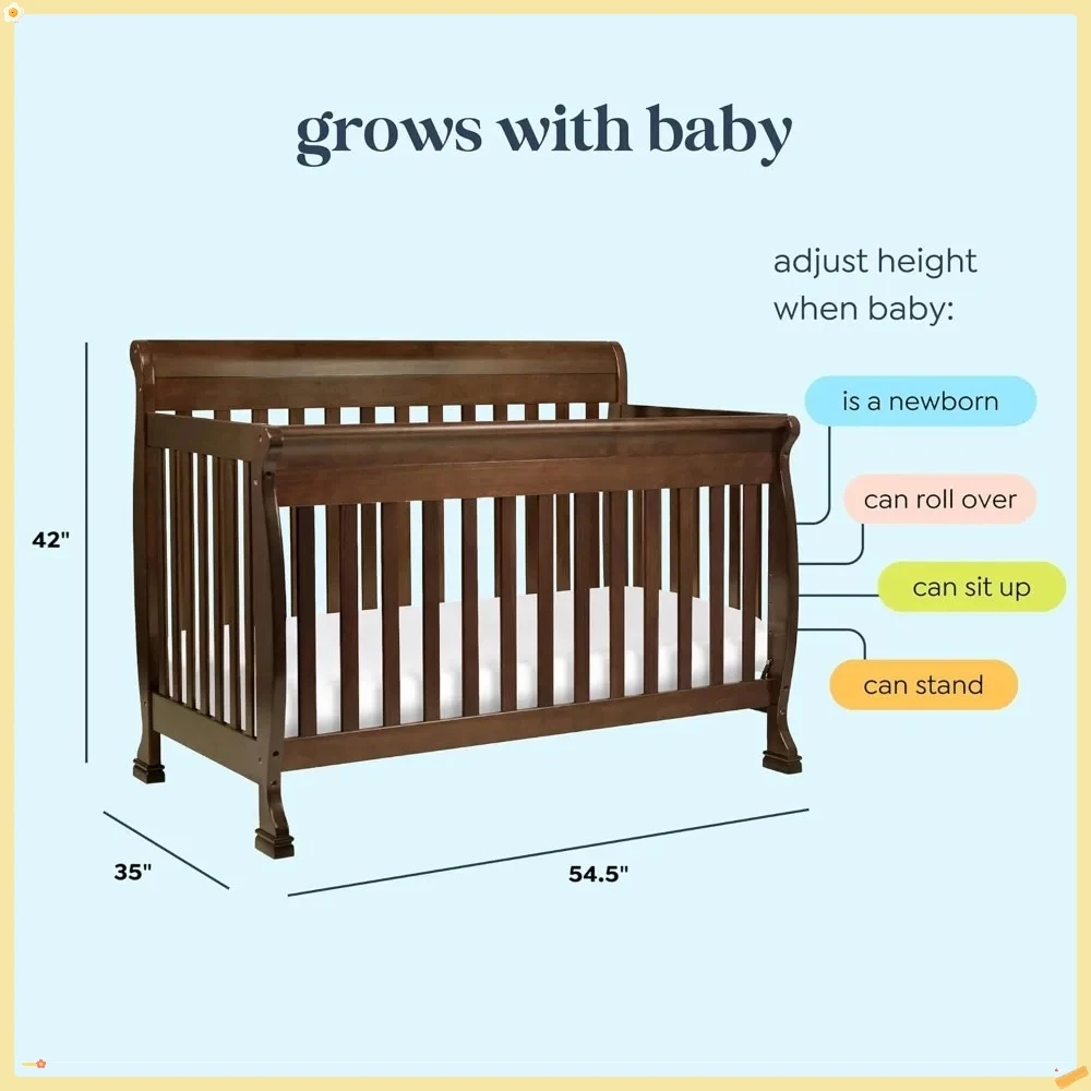 4-in-1 Convertible Baby Crib with Wooden Toddler Bed, Daybed & Full-Size Bed Conversion - Easy to Assemble