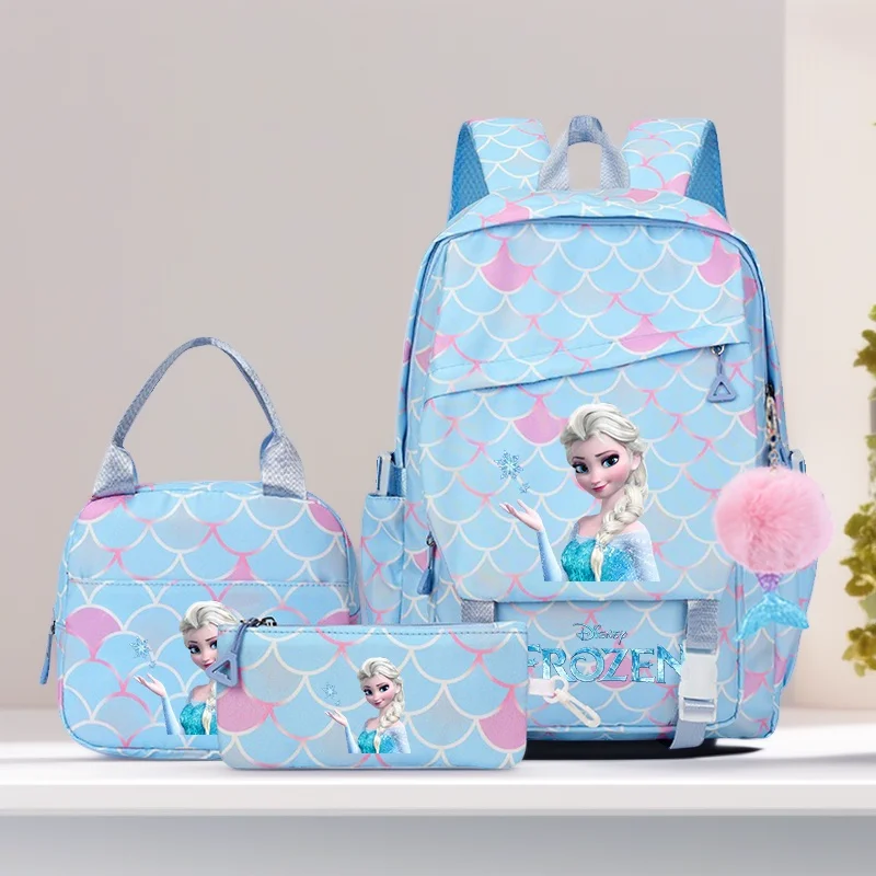 3 قطعة حقيبة ظهر للأطفال من فروزن آنا إلسا على شكل سمكة مع قلادة حورية البحر حقيبة مدرسية للغداء للفتيات حقيبة مدرسية للأطفال للمراهقات #1
