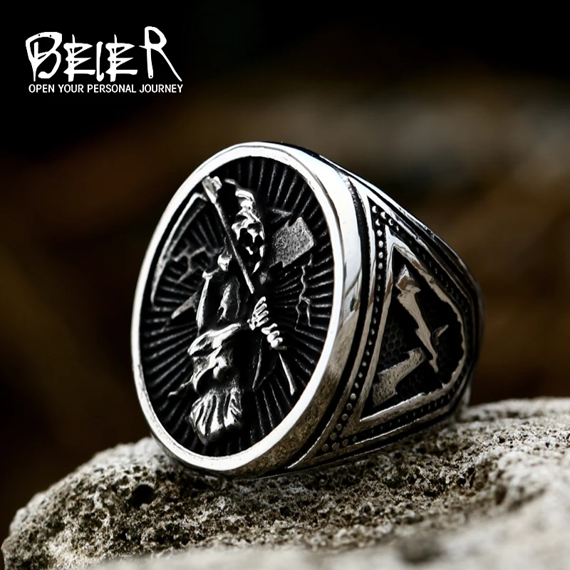 BEIER Wholesale Classic Rock Punk Skull grim Reaper Ring For Man Stainless Steel Man\'s Fashion Jewelry Party Gift BR8-949