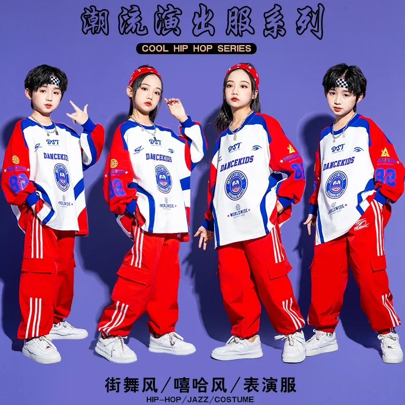 Kids Hip Hop Clothing Contrast Joggers Pant Boys Street Dance Outfits Girls Streetwear Child Jazz Sport Costume Clothes Sets image 2