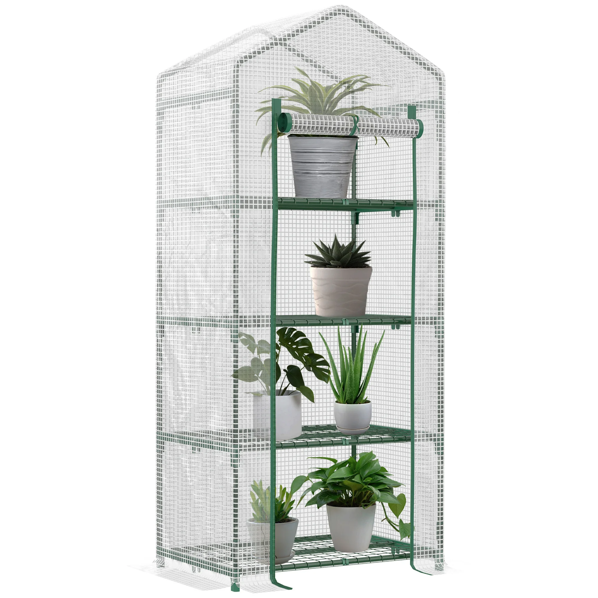 Outsunny PE-tuinkas met 4-laags planken, balkonkas, versterkt zeil. 70x50x160cm, Wit