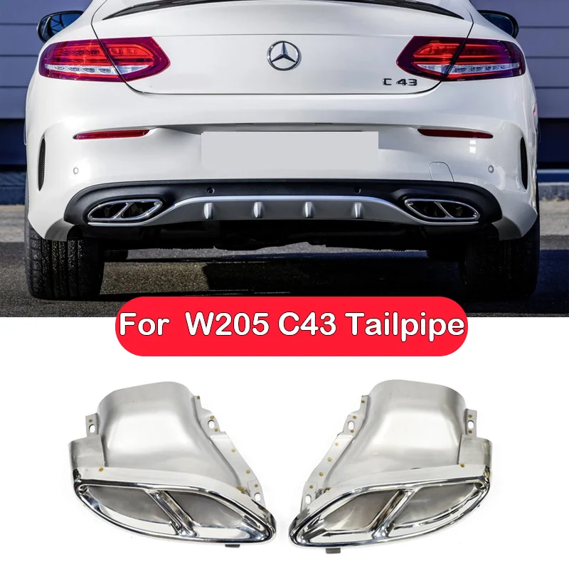 For Mercedes-Benz C-Class Tailpipe W205 C180 C200 C60 C300 Tailpipe Upgrade C43 Muffler Tip Exhaust System 2014-2021