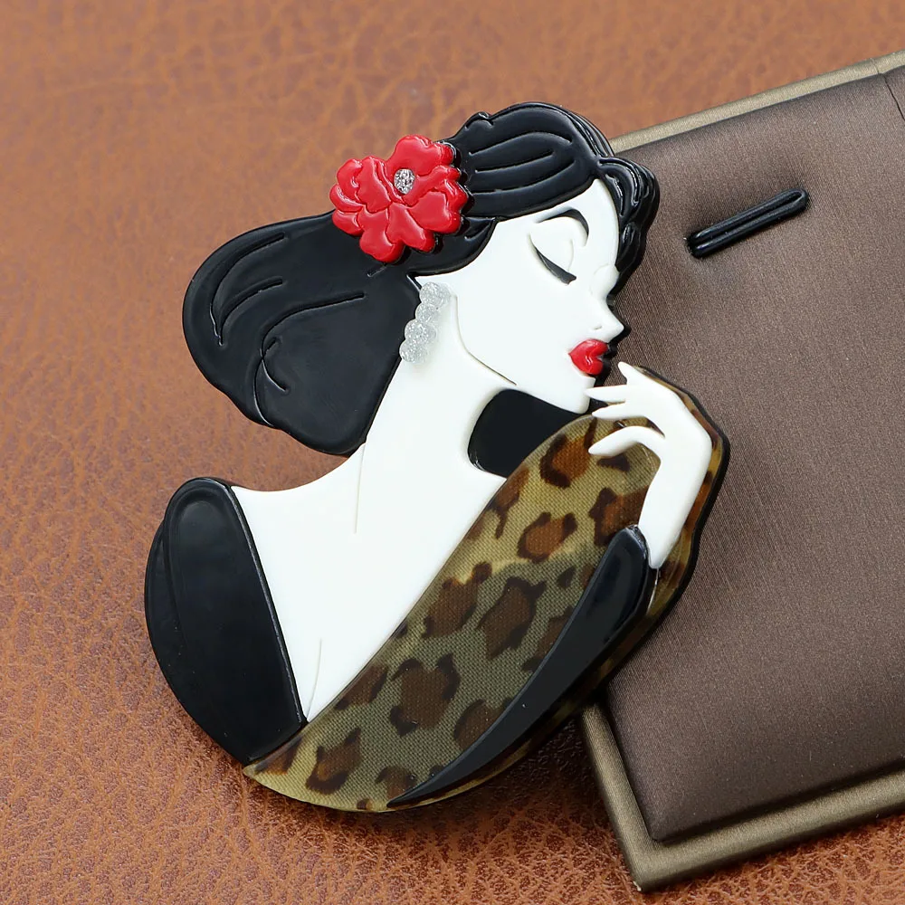 Handmade splicing acrylic sheet with elegant temperament, elegant lady shaped brooch