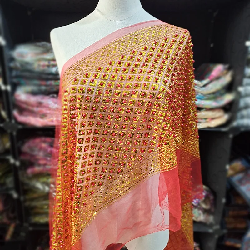 Thailand Shawl for Thai Traditional Clothing Decorate Shawl Wrap with Bead Bling Southeast Asian Clothes Ethnic Style