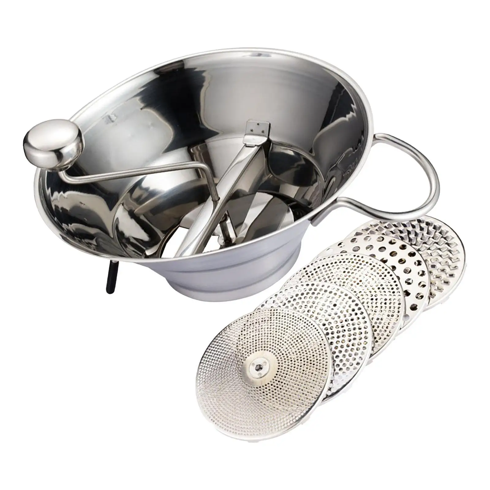 Hand Crank Food Mill Vegetable Strainer, Mashing Potato Masher with 5 Milling Discs for Strained Carrots Potatoes