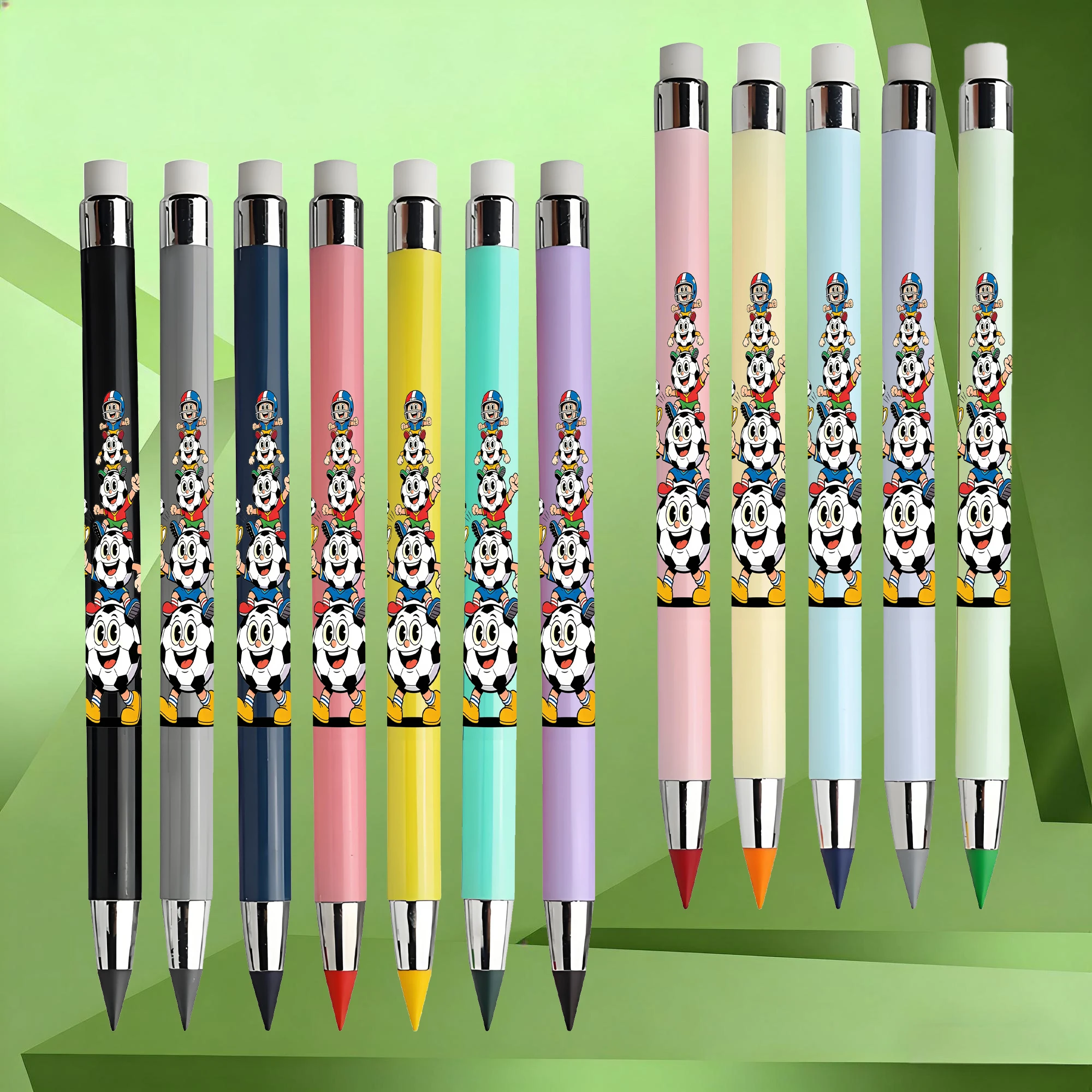 12 قطعة من قلم الرصاص الأبدي بنمط موضوع كرة القدم الإبداعي، لون معكرون ليس من السهل كسر رسم الطالب، رسم لون الرصاص.