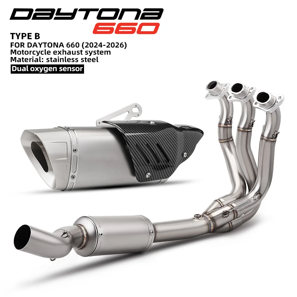 Professional exosto para moto Dual Oxygen Sensor For Daytona 660 2024-2026, Trident 660 2021-2025, Tiger Sport 660 2022-2025