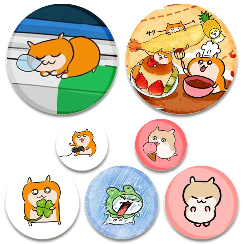 

32/44/58mm Cute Cartoon Animal Button Pins,Little Hamster Snap in Design Brooch,Daily Stylish Ornament Badge,Gifts for Friends