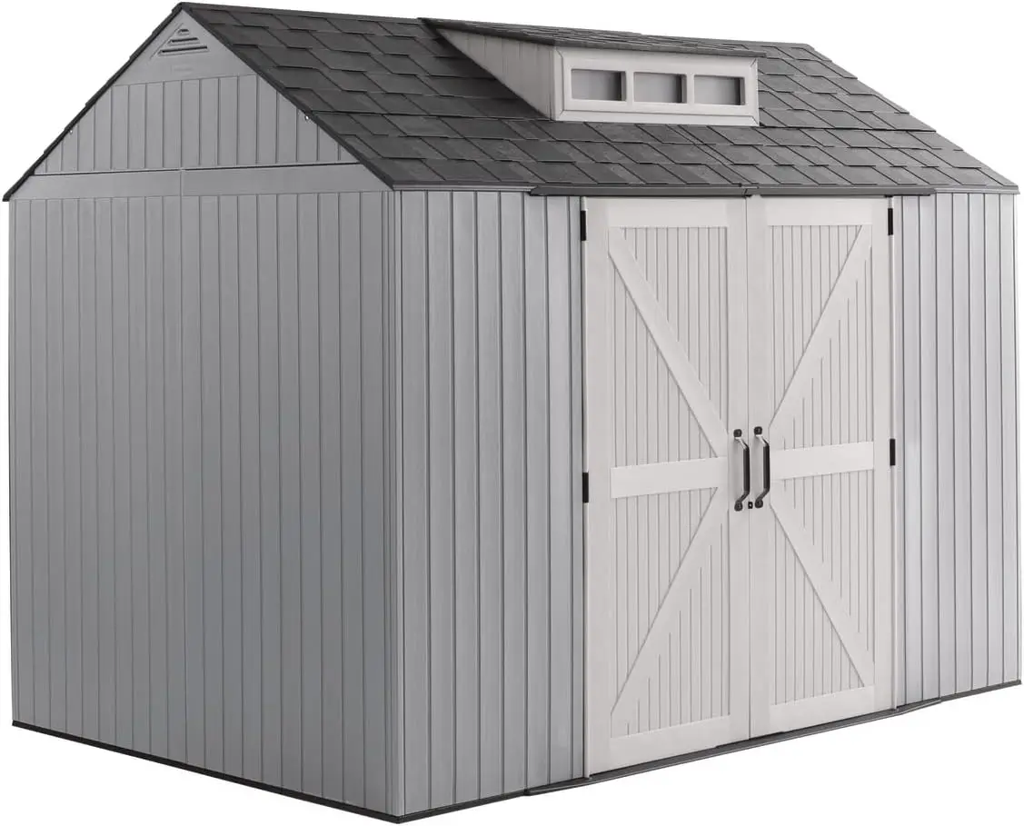 Extra Large Resin Outdoor Storage Shed With Floor (7 x 10 Ft.) Weather Resistant Brown Organization