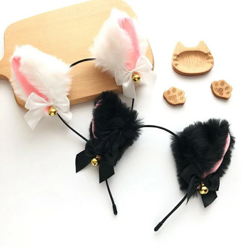 Sexy orelhas de gato bandana para mulheres meninas laço arco colar de pelúcia sino hairband cosplay masquerade-festa traje acessórios para o cabelo