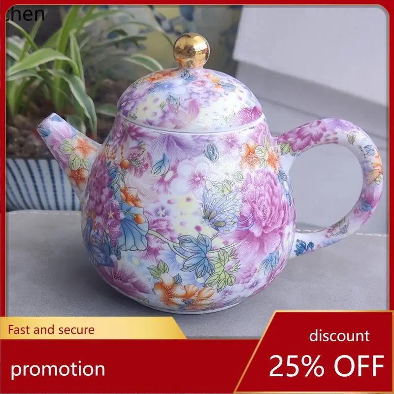 YFY  ceramic enamel thousand flowers gold pot pastel teapot for home single pot can be matched with cup kung fu tea set