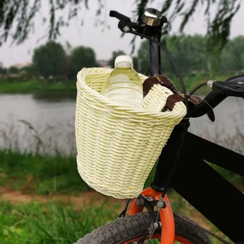 900B Bicycles Wicker Basket Front guidão cesto com ajuste a capacidade Belt Plástico Wovens Bikes Basket para bicicletas