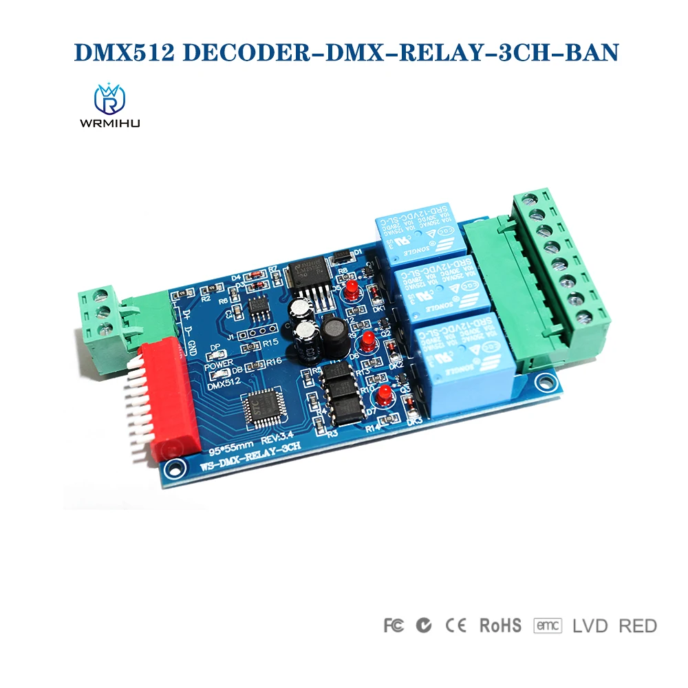 WS-DMX-RELAY-3CH-BAN DC12V 3CH 10A Controller DMX 512 Decoder Relay Switch for RGB LED Strip Light /Module Lamp Dump Node