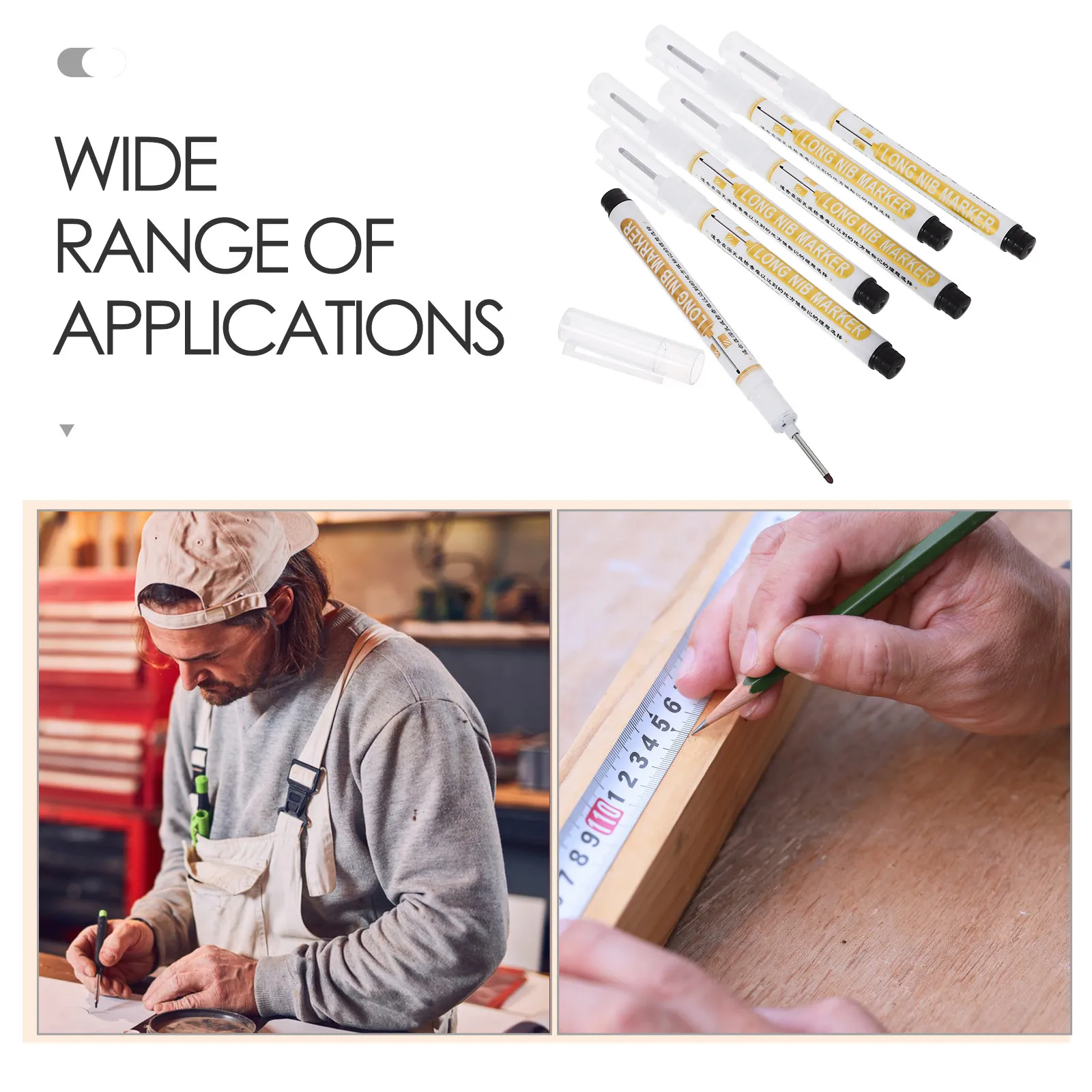 6Pcs Construction Carpenter Marker Woodworking Long Tip Marking Pen Furniture Wood Marking Tools Precision Carpenter Pen
