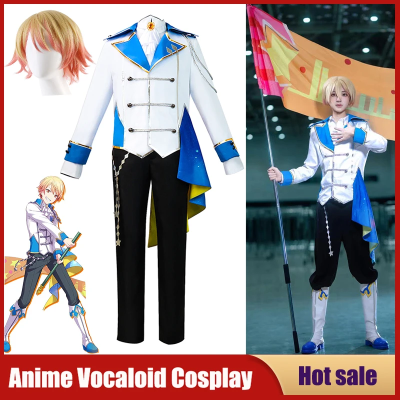 

Game Project Sekai Colorful Stage Cosplay Costume Anime Tenma Tsukasa COS Uniform Carnival Party Tks Tms Wig Blue White Fullset