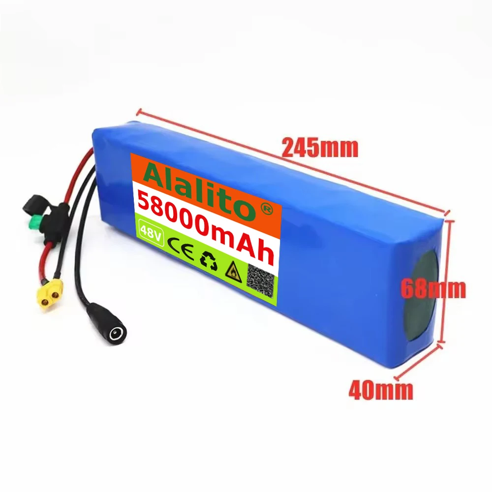 48V 58Ah 18650 Lithium Battery Pack 13S2P 1000W High Power Battery 54.6V 58000mAh BMS + Fuse