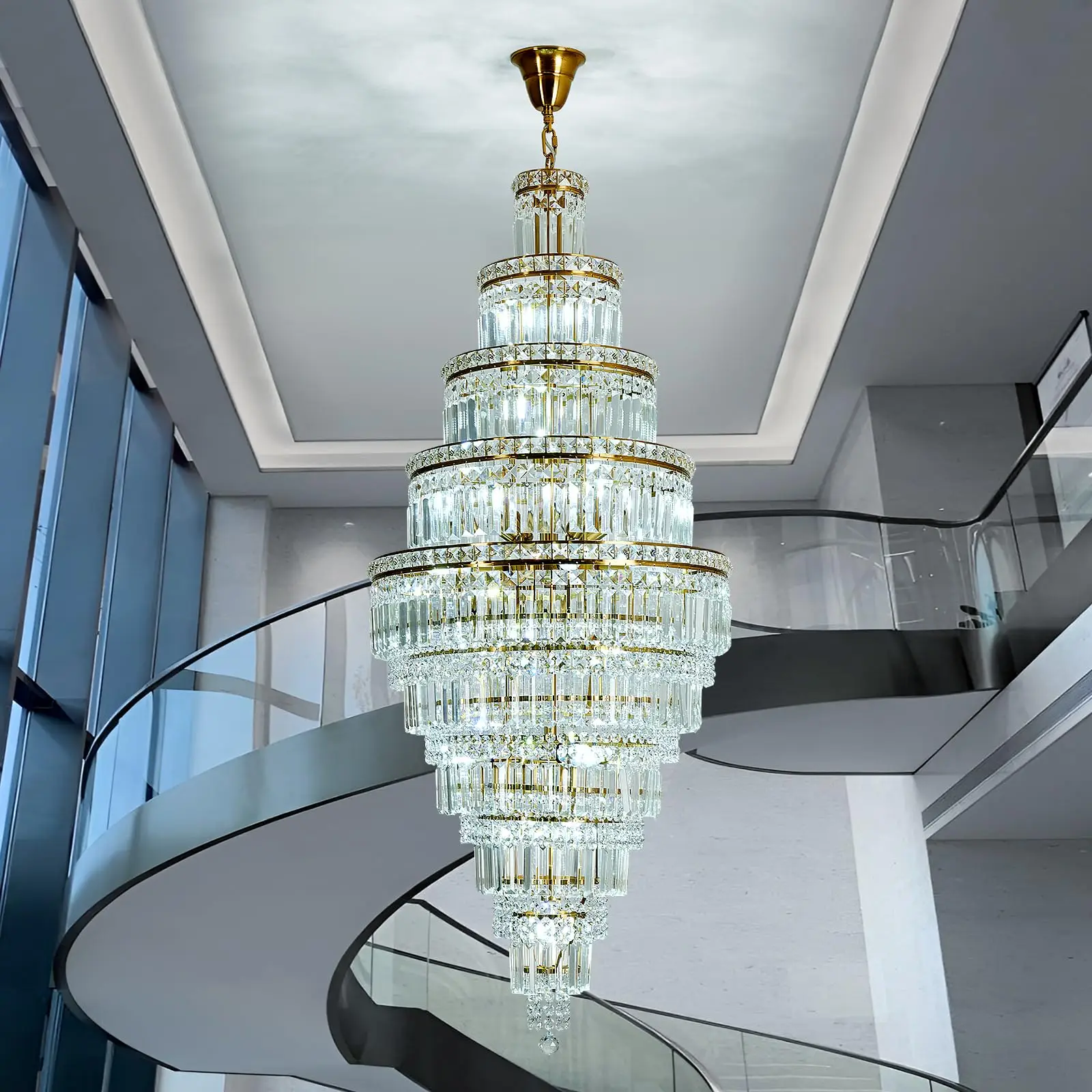 Modern LED Crystal Chandelier Light Large Long Chandelier for High Ceiling Luxury Gold Hanging Pendant Light for Staircase Foyer view 4