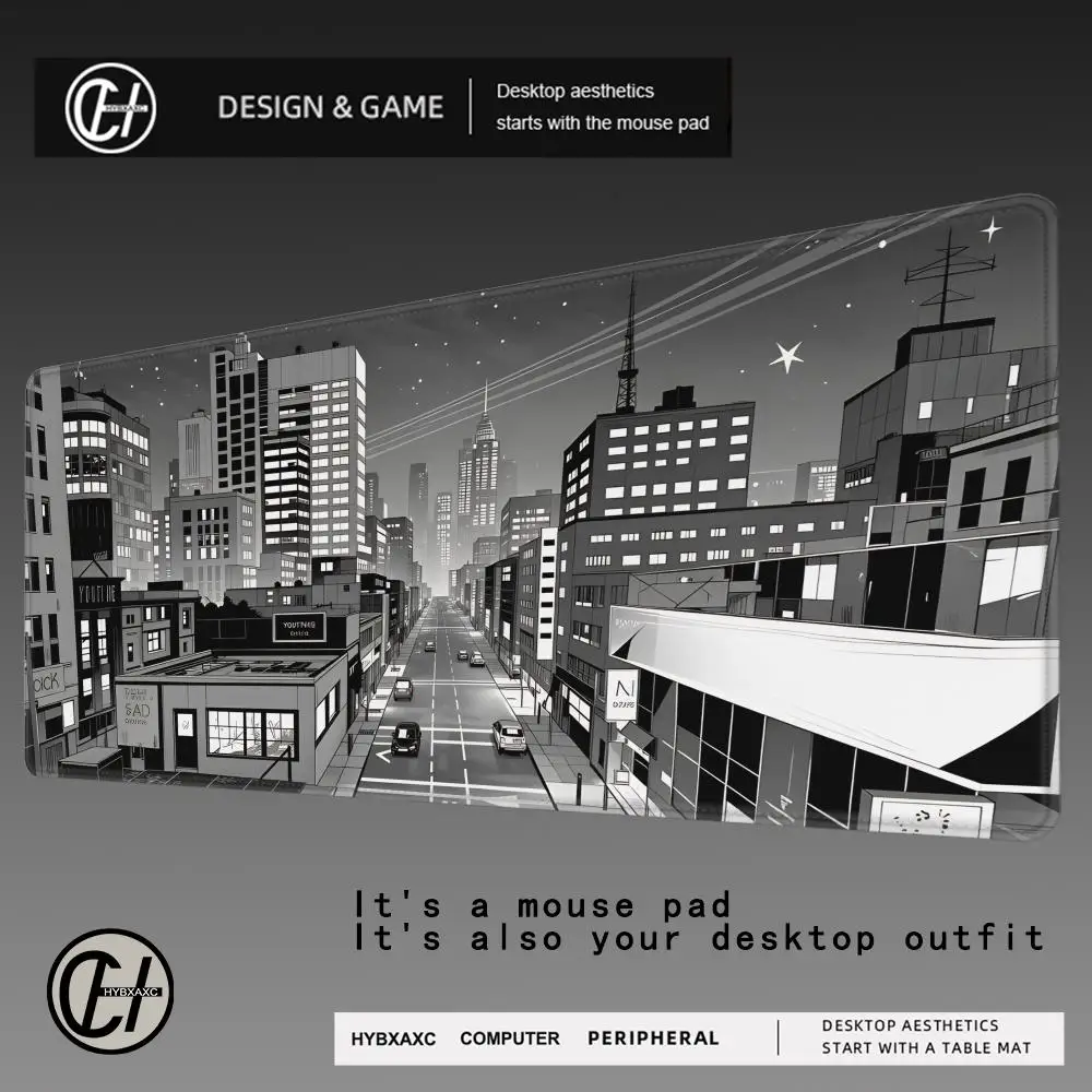 

HYBXAXC Black White City Print Mouse Pad, Extra Large Stitched Edge Desk Mat, Gaming Keyboard Pad, Wear-Resistant Easy to Clean