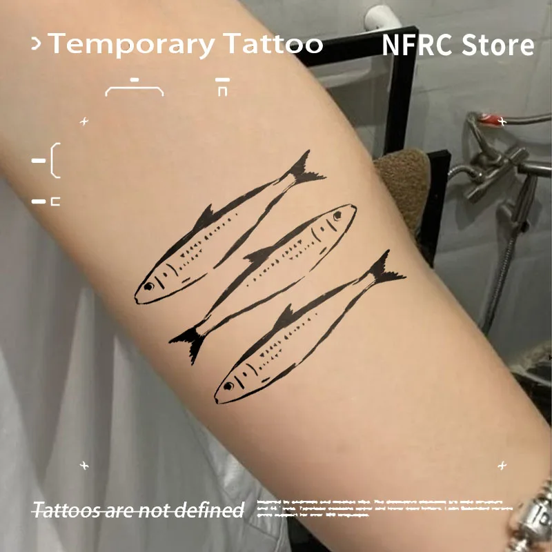 Minimal Hand Drawn Three Small Fish Herbal Juice Tattoo Sticker Waterproof Fake Tattoo Unisex Forearm Fresh Literary Body Decal