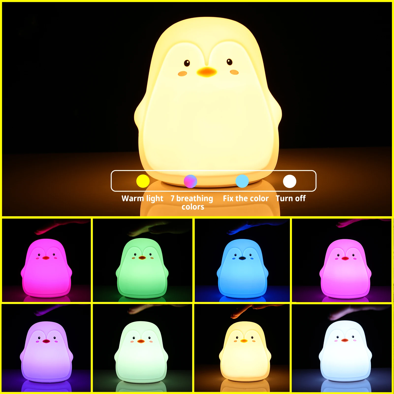 Cute Penguin Baby Night Light For Children 7 Colorful  Bedroom Lamp Led Usb Charging Eye Protection Child Lights  Gifts