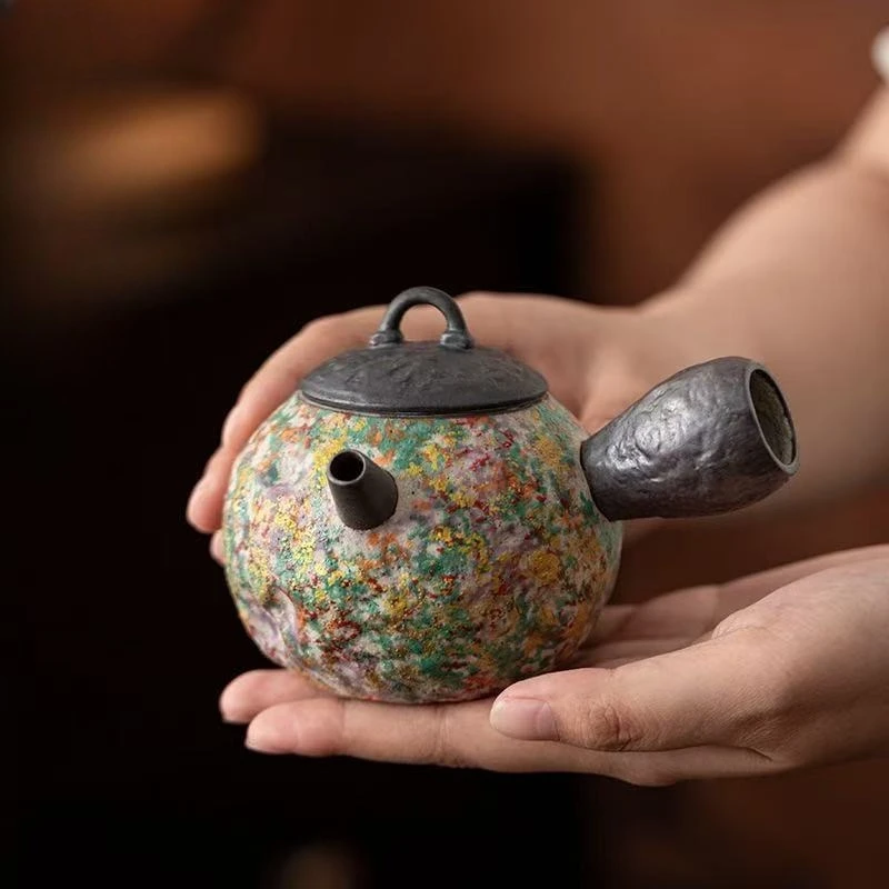 

225ML Rock Painted Time Zen Pot Chinese Retro Brewing Teapot Household Kung Fu TeaSet Ceramic Teapot Anti-scalding Hand Side Pot