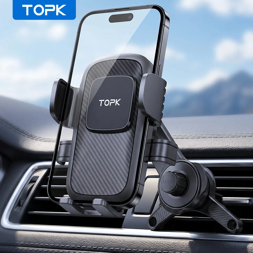 TOPK Universelle Lüftungs-Handyhalterung mit langem Hakenclip für iPhone, Samsung, Xiaomi
