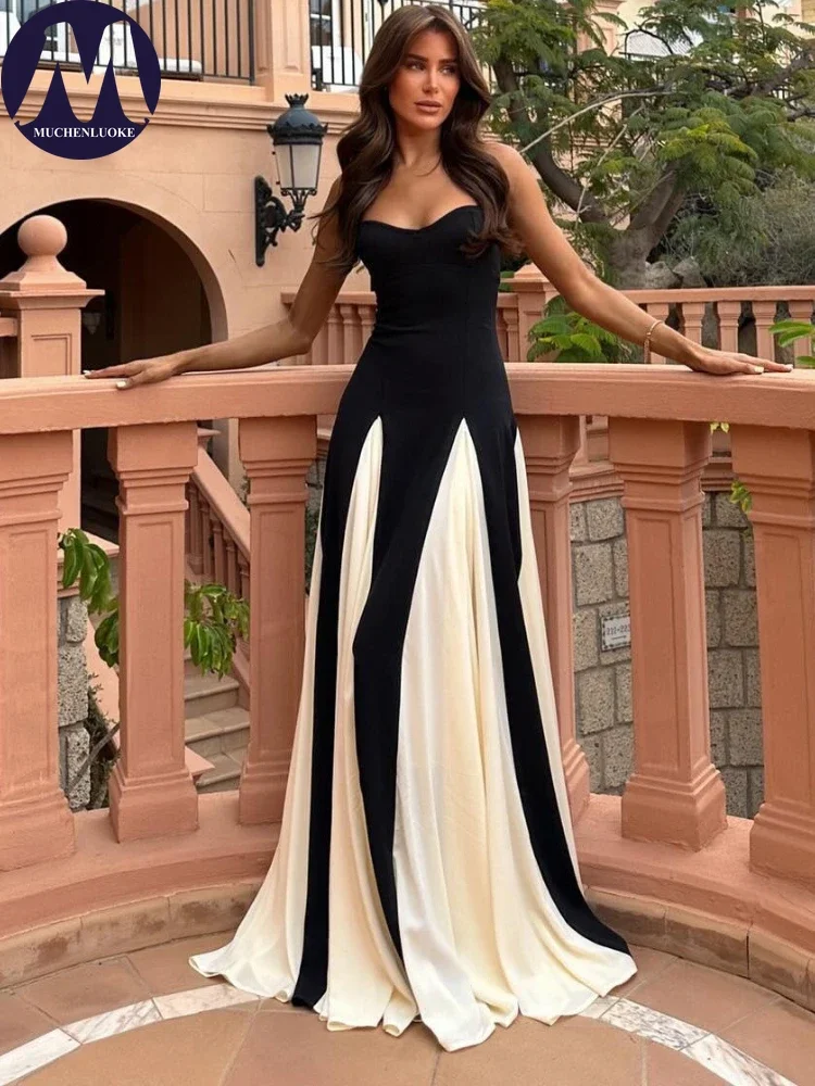 Robes élégantes pour femmes, nouvelle couleur bloquée, sans manches, à bretelles, à la mode, coupe cintrée, robes de plage et de vacances, été 2025