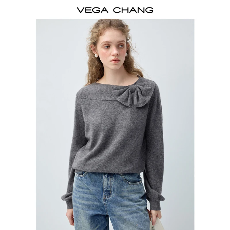 

Женский трикотаж из шерсти Vega Chang с бантом, новая коллекция весна 2026, свободный крой