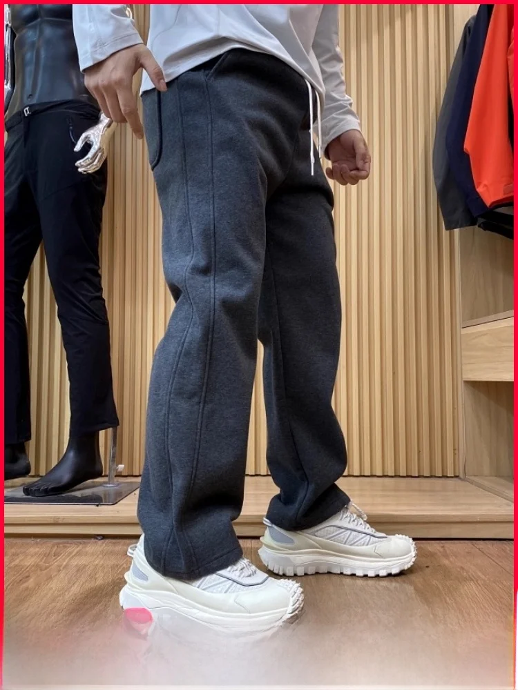 

Men's Retro American Knitted Fce Lined Thiened Straight Leg Wide Pants Casual Trousers Autumn Winter Warm Comfortable
