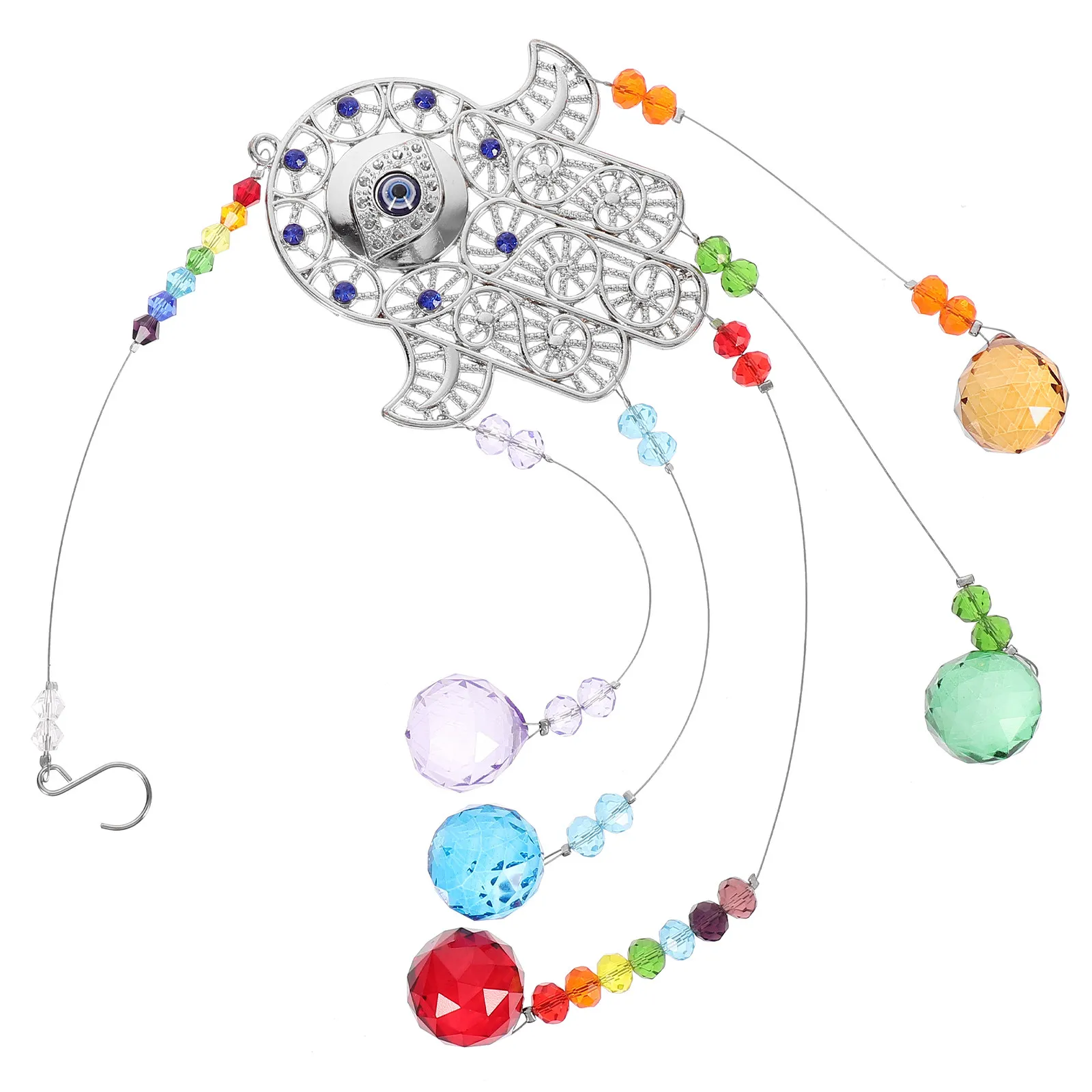 Crystal Evil Eye Hanging Ornament Colorful Light Refracting Sun Catcher Window Garden Balcony Decor Hand Made Glass Prism Lucky