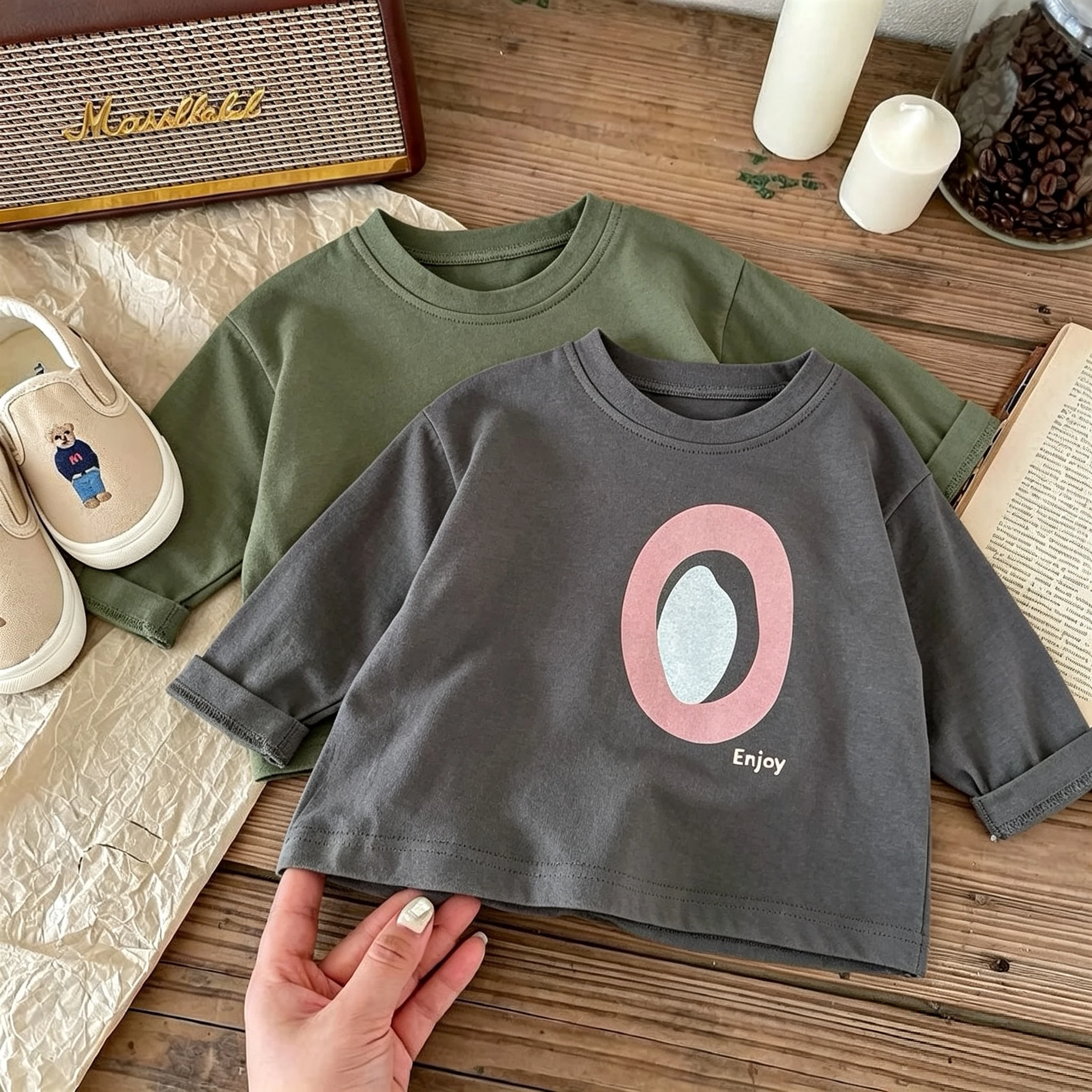 Boutique Children's Wear Korean Style Long Sleeved Tshirts Tops Simple Versatile Baby Girl Boy O-neck Pullover Base Shirt Blouse